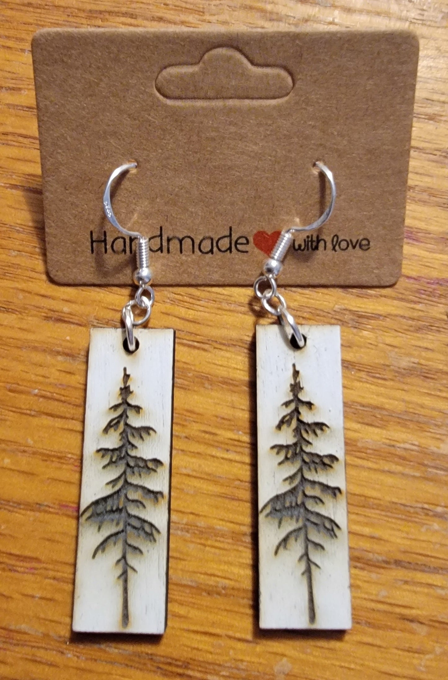 Norwegian Pine Wood Earrings White