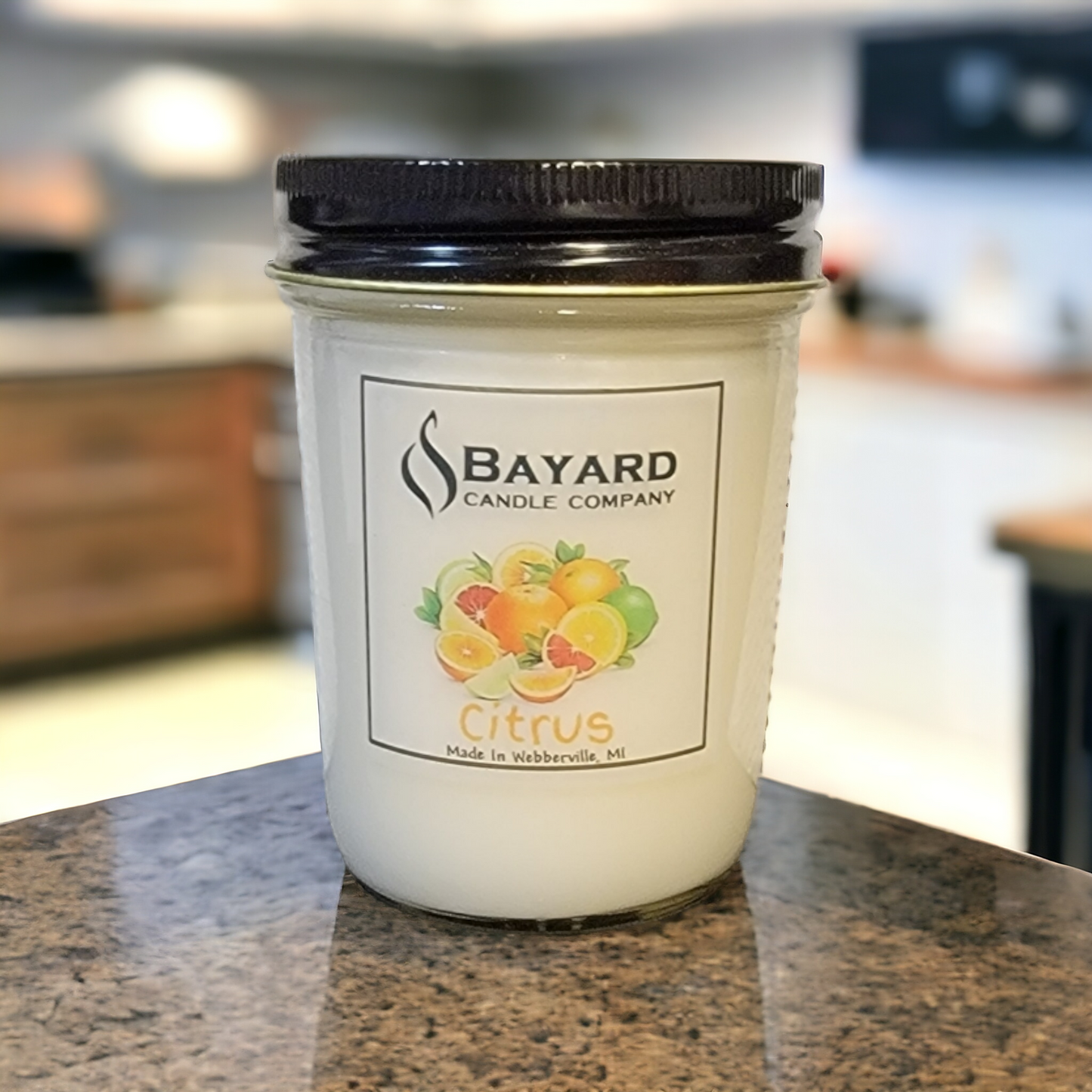 Citrus Soy Candle on a kitchen counter