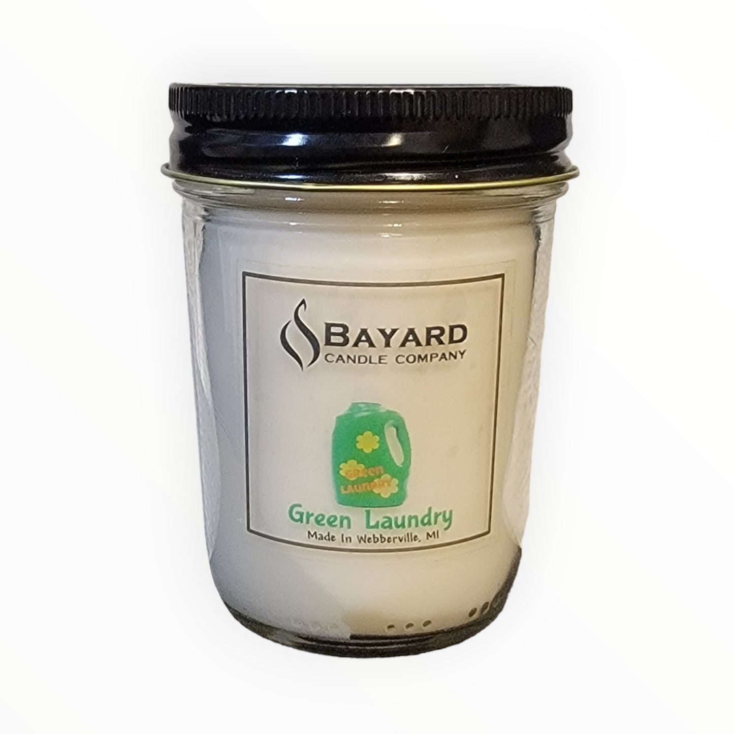 Green Laundry Soy Candle on white background