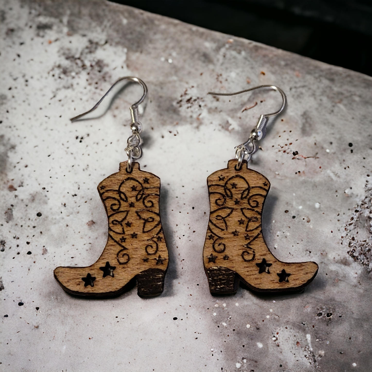 Wood Cowgirl Boot Earrings