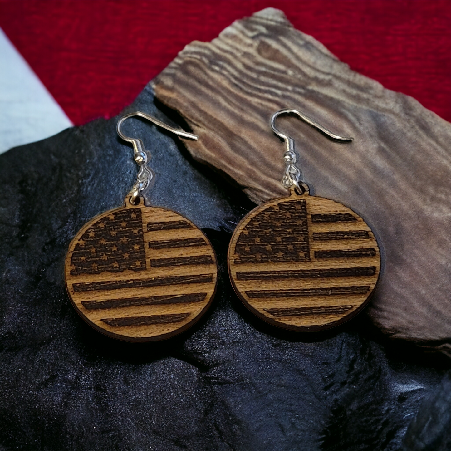 American Flag Wood Earrings