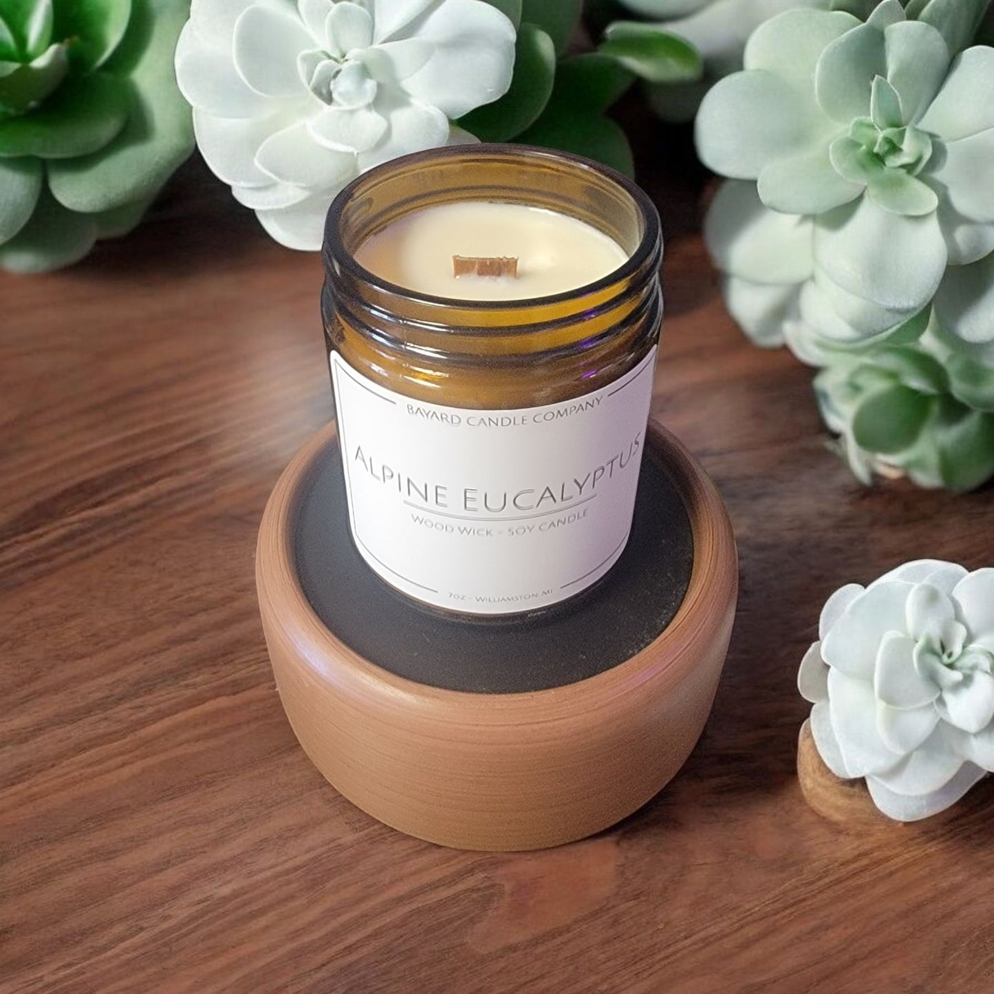 Pewter Walnut Wax Warmer with candle