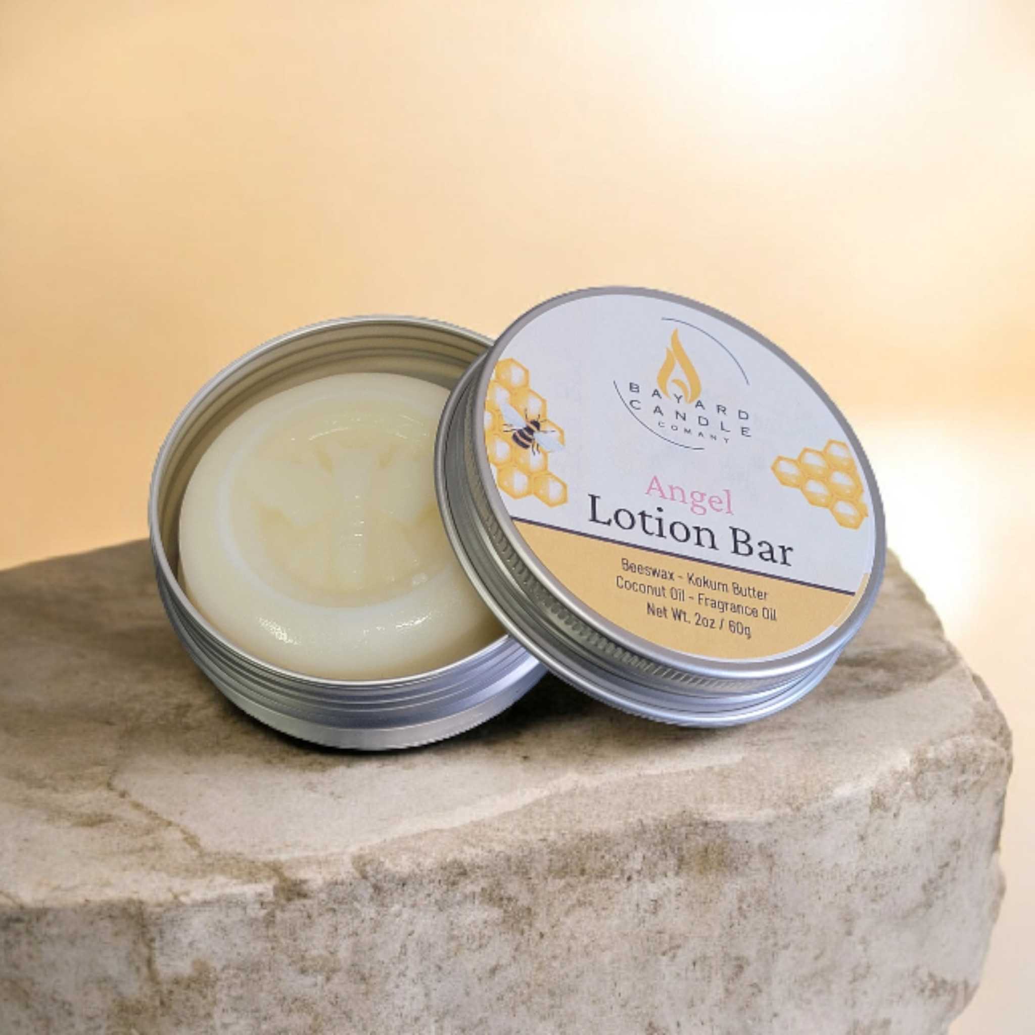 Bayard Solid Lotion Bar with the lid off