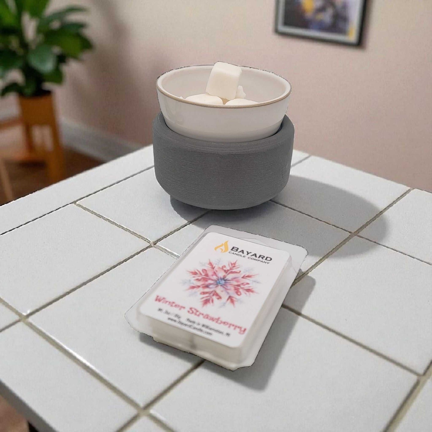 Winter Strawberry Soy Wax Melt on a table