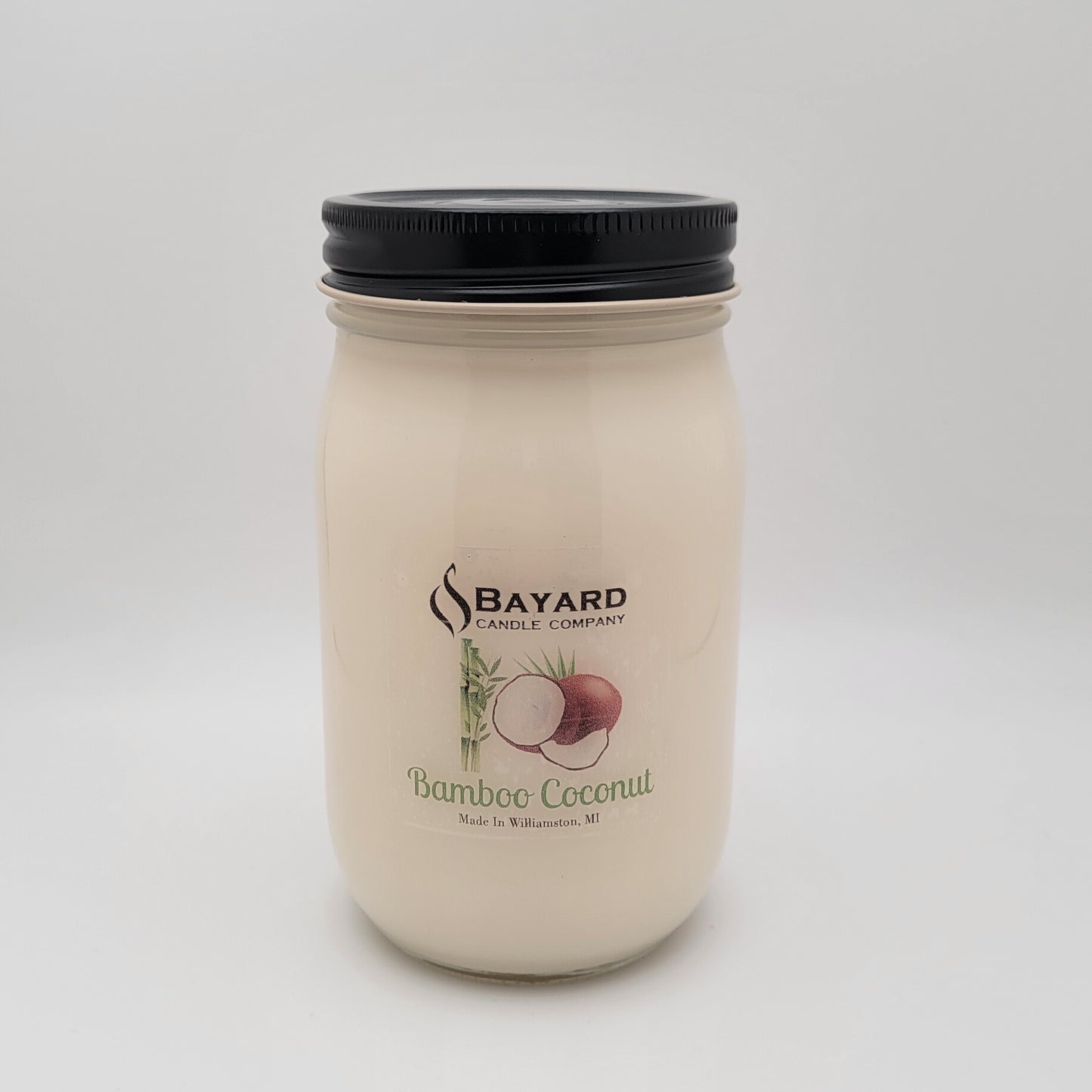 Bamboo Coconut Soy Candle 14oz with top on