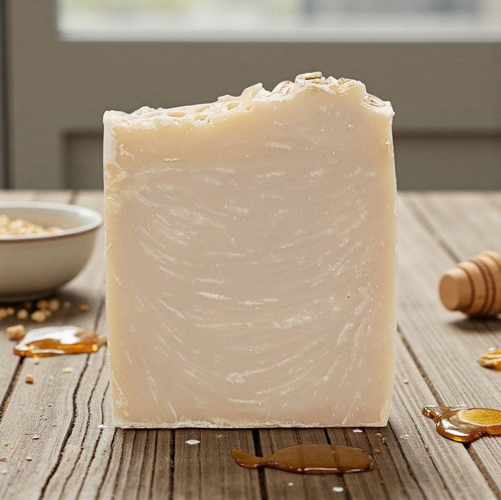 Oatmeal Milk and Honey Soap on a wood table