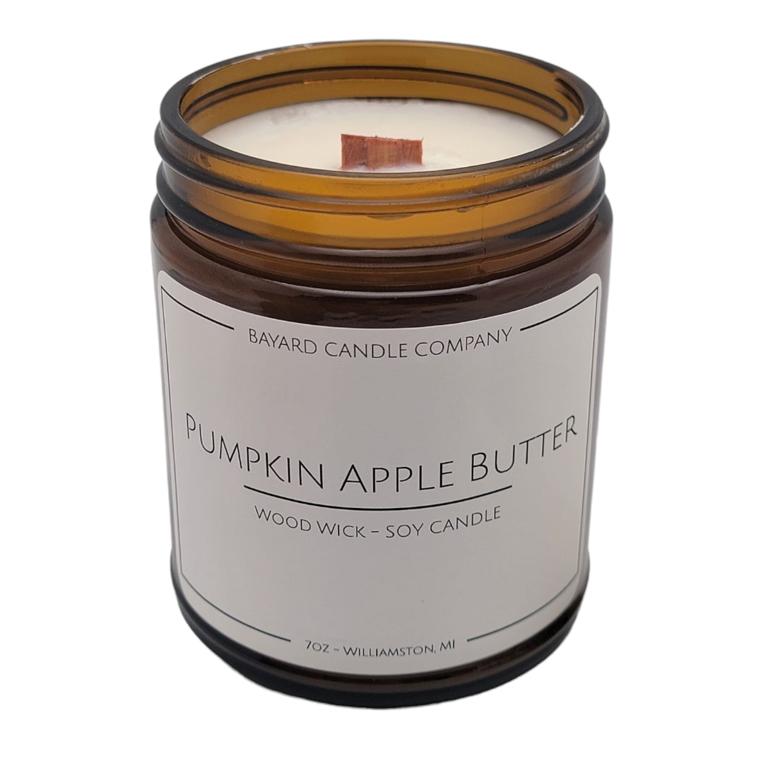 Pumpkin Apple Butter Wood Wick Candle with the top off