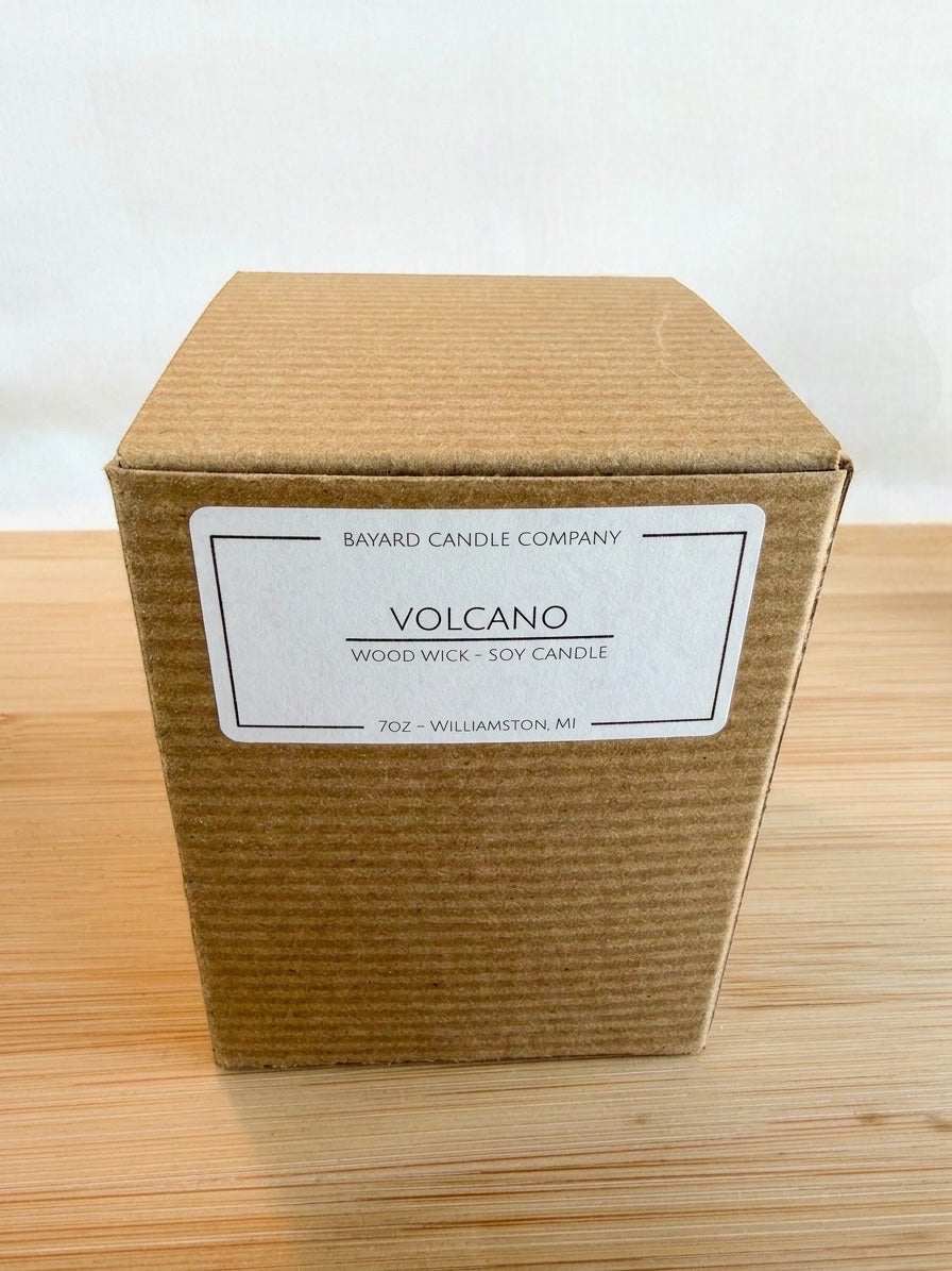Volcano with kraft box on wood surface