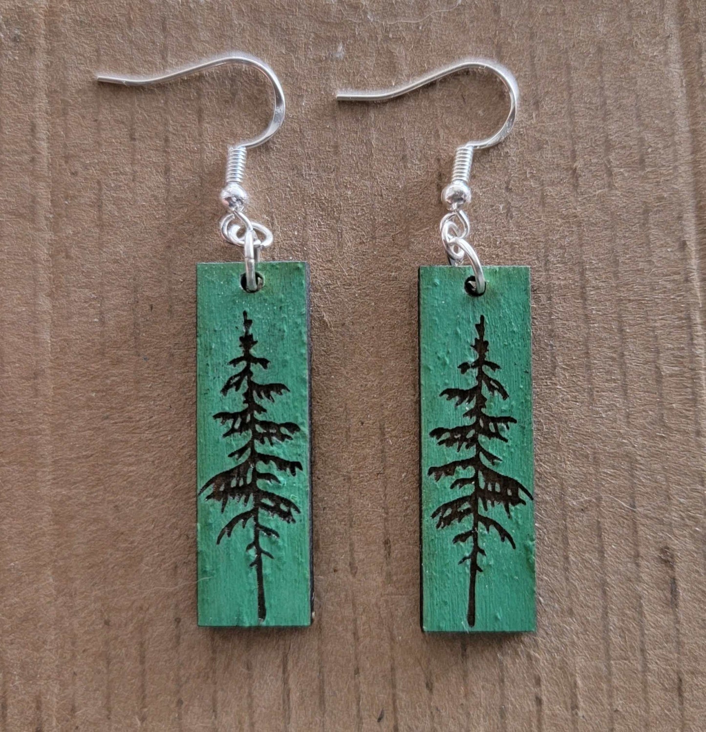 Norwegian Pine Wood Earrings Green