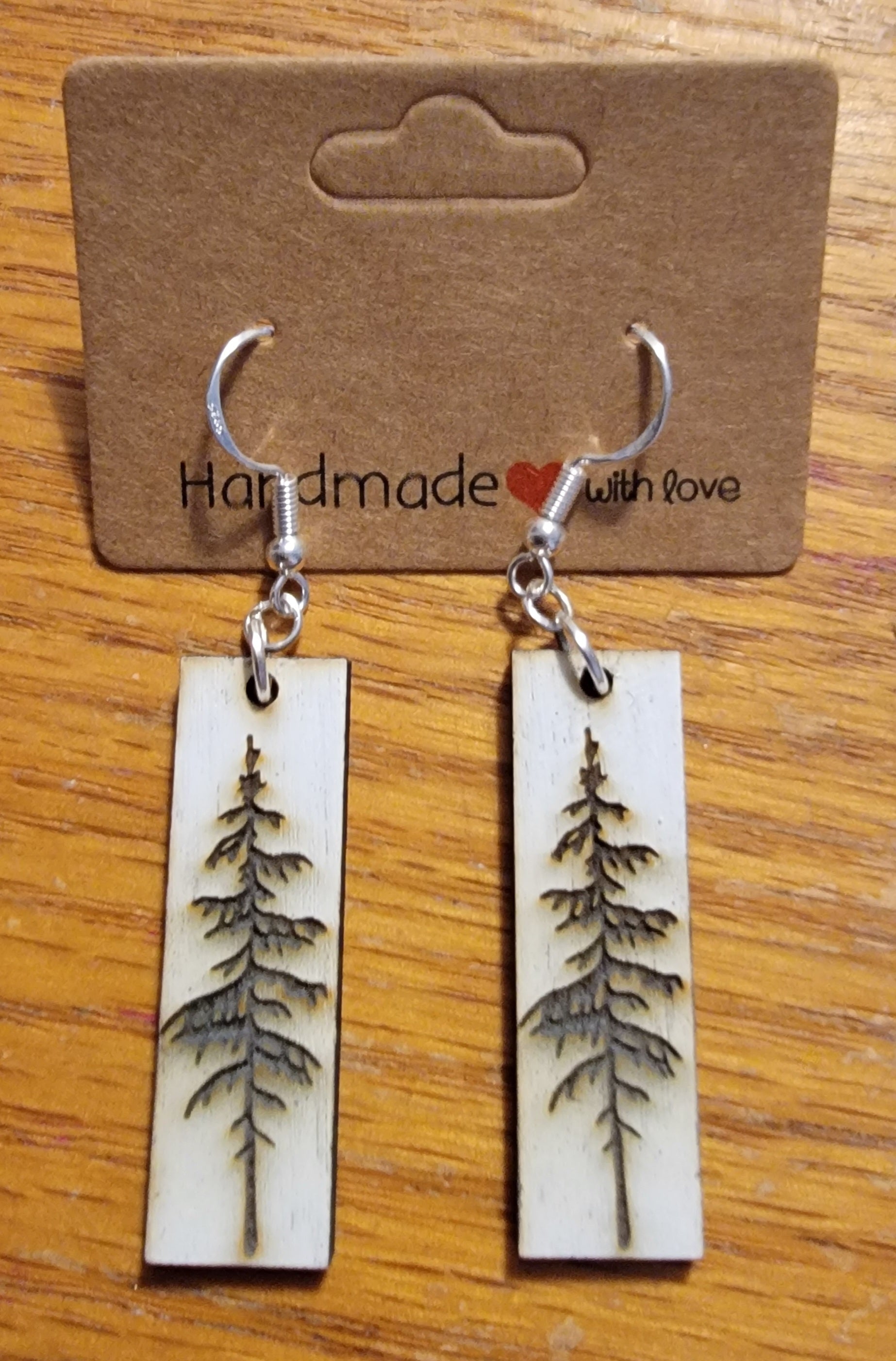 Norwegian Pine Wood Earrings White