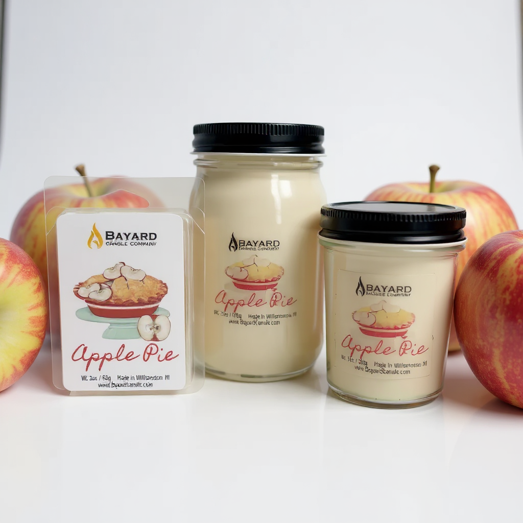Bayard Candle Company Apple Pie candles with apples on a white background