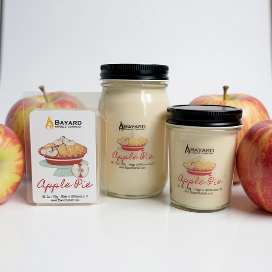 Bayard Candle Company Apple Pie candles with apples on a white background