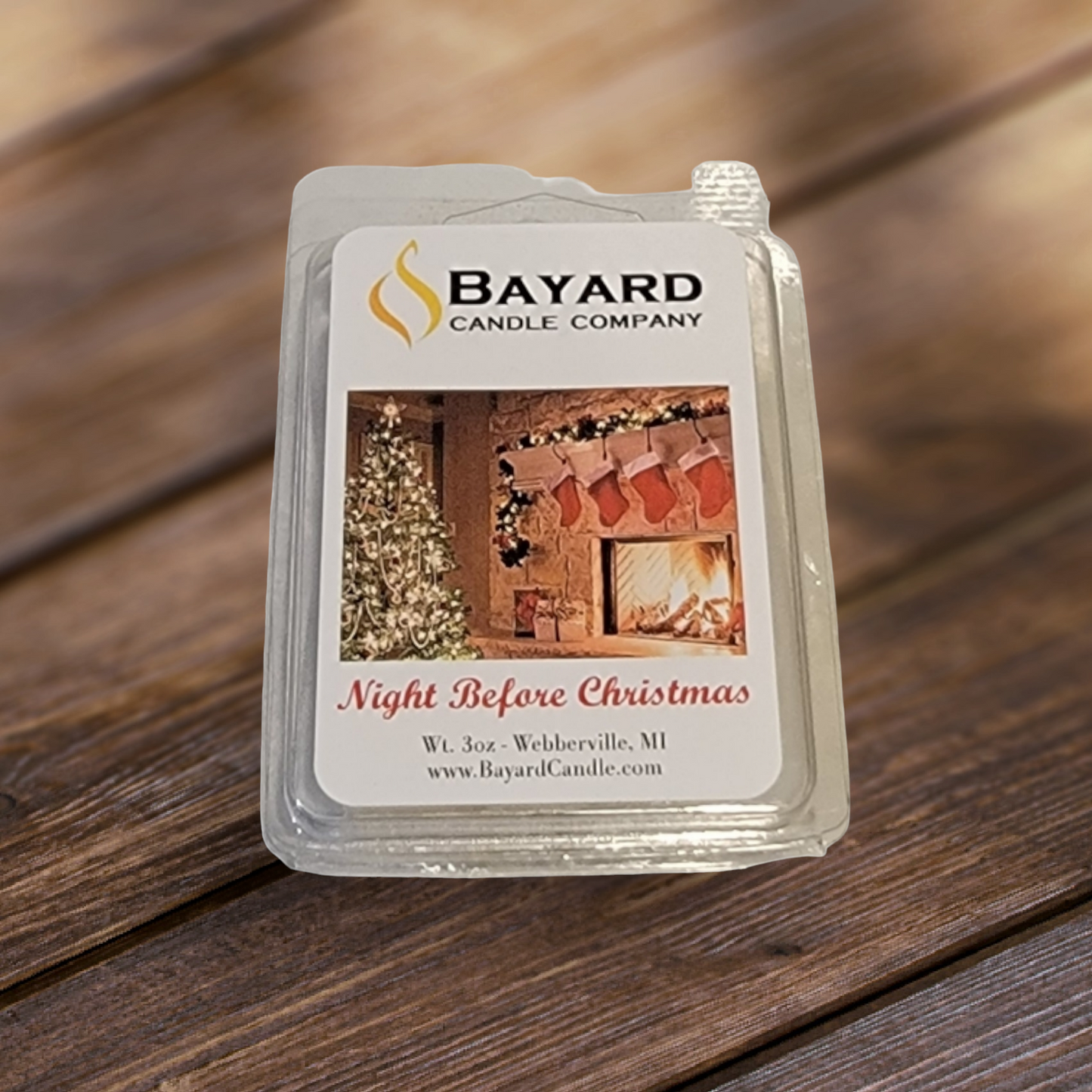 Night Before Christmas Soy Wax Melt on a wood table