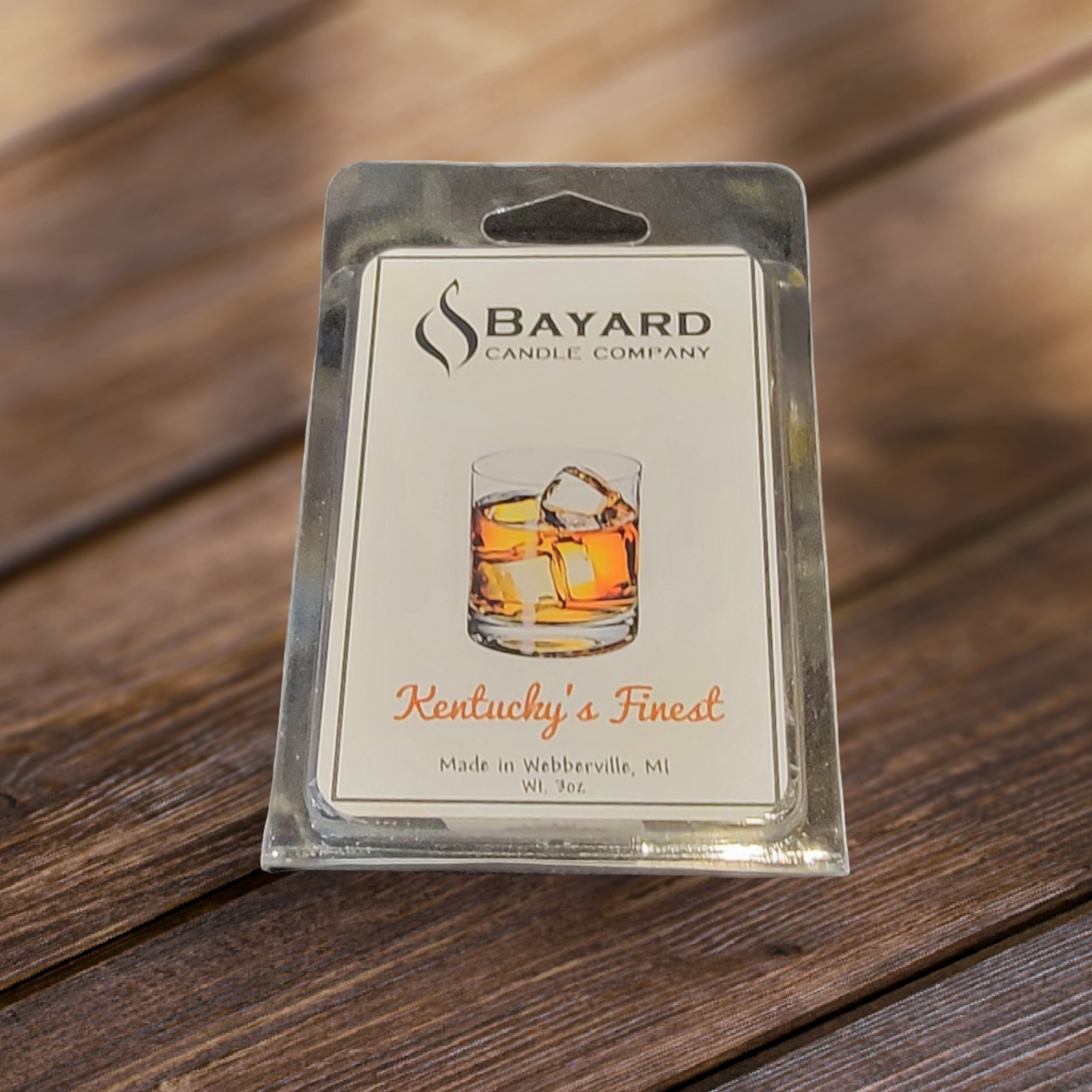 kentuckys finest wax melt on wood counter top