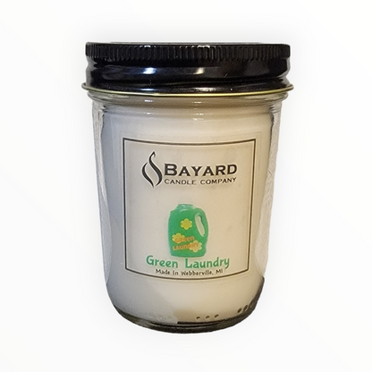 Green Laundry Soy Candle on white background