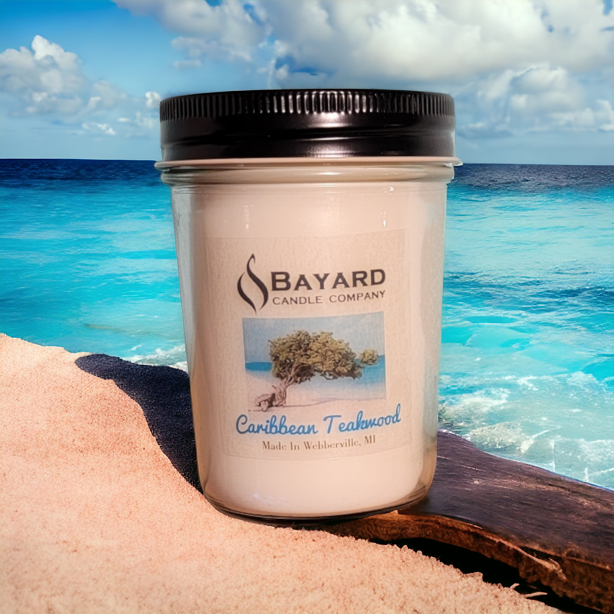 Caribbean Teakwood Soy Candle in the tropics