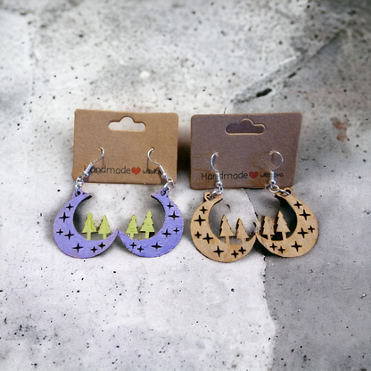 moon stars and trees earrings