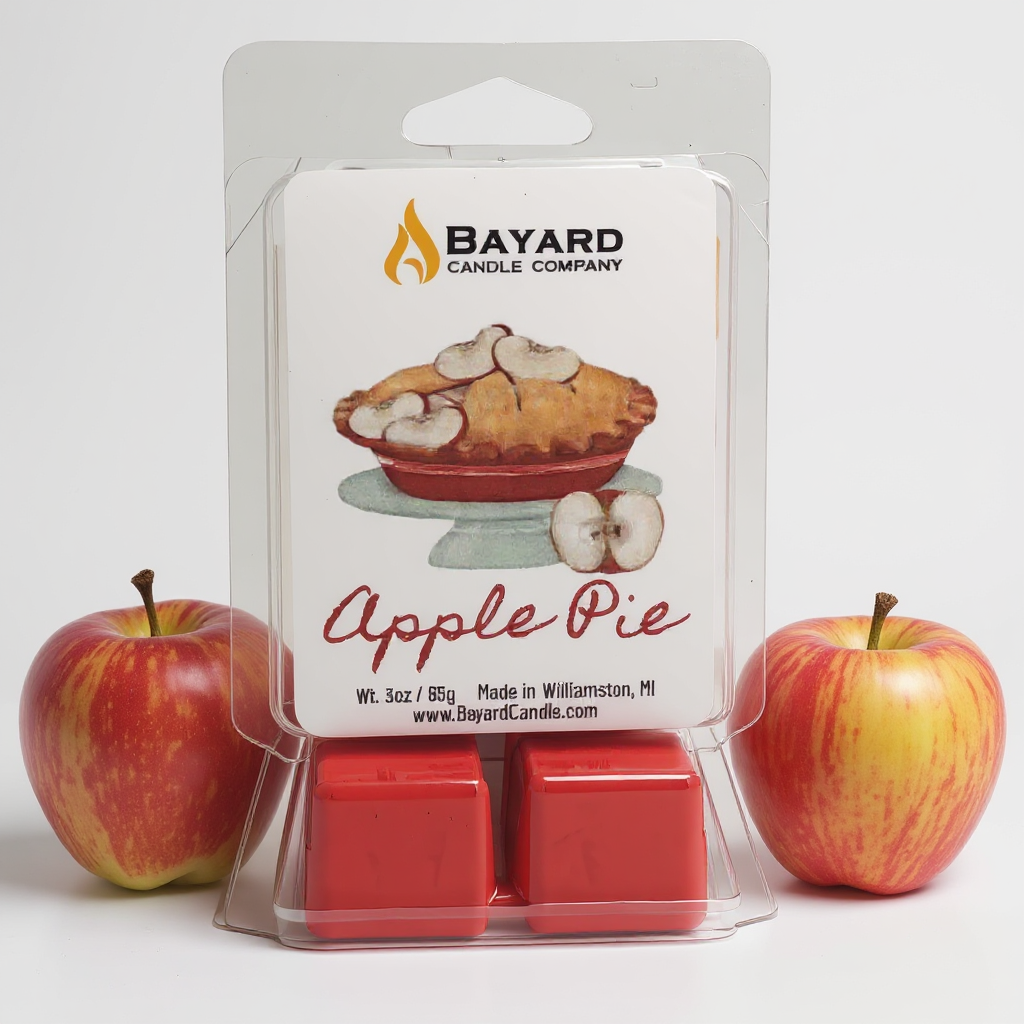 Bayard Candle Company Apple Pie wax melts with two apples on a white background
