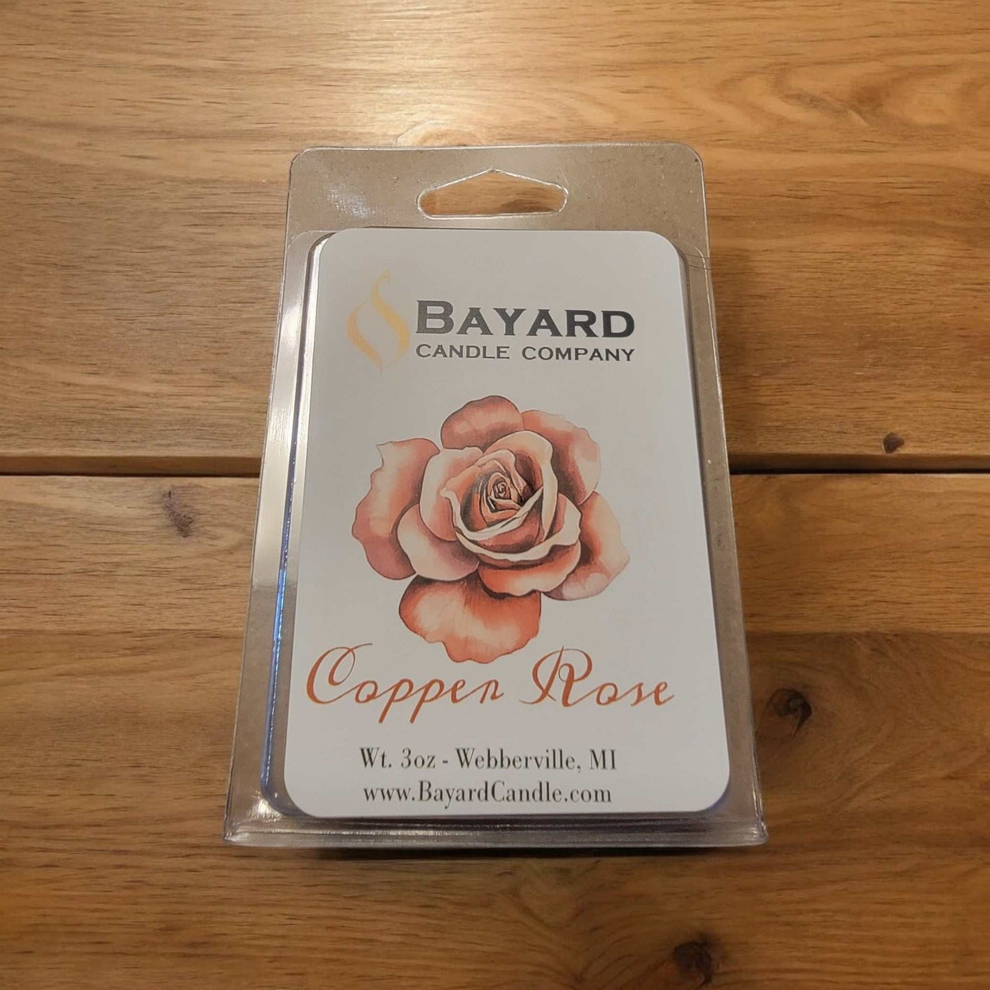 copper rose soy wax melt made in Webberville, MI