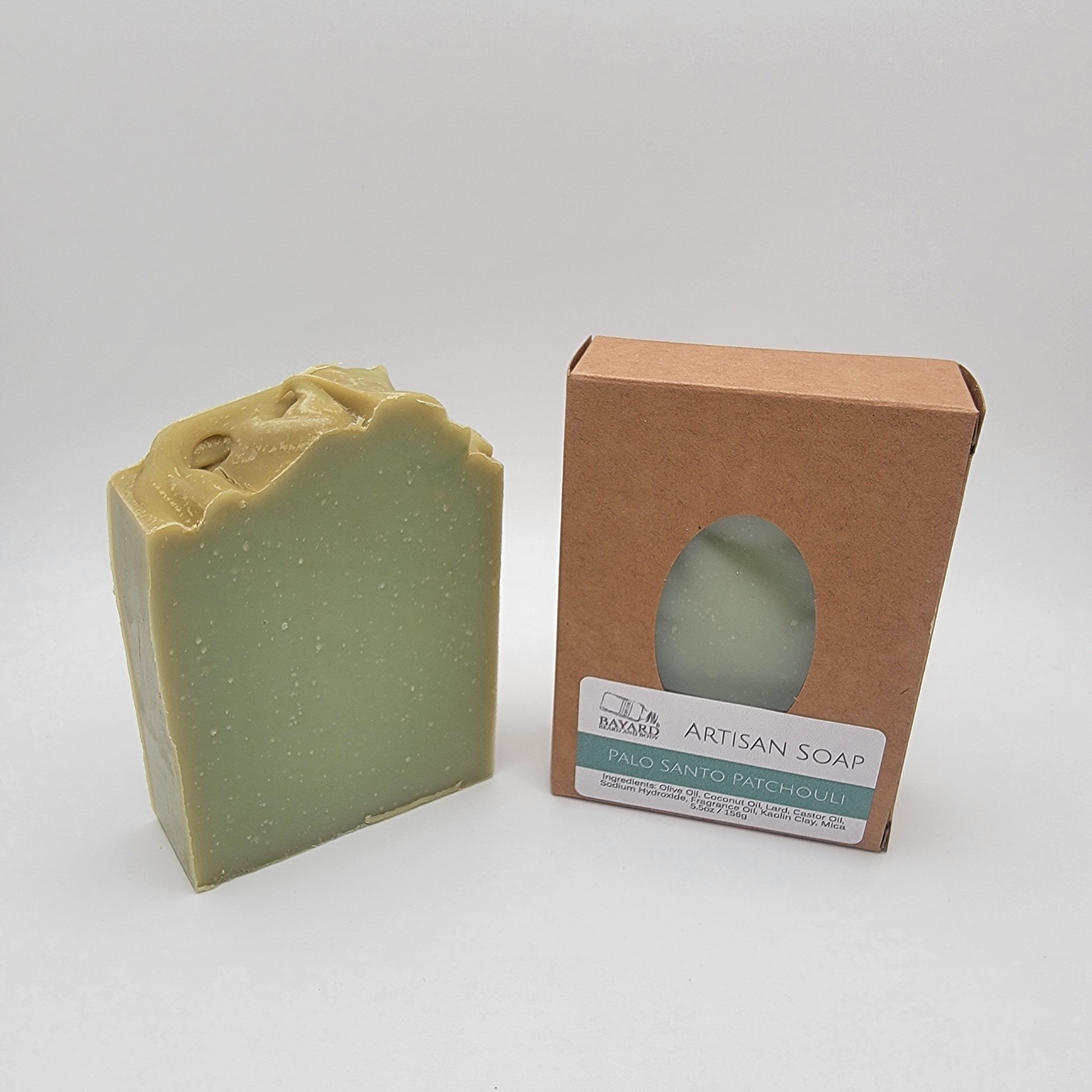 Palo Santo Patchouli Soap with packaging 