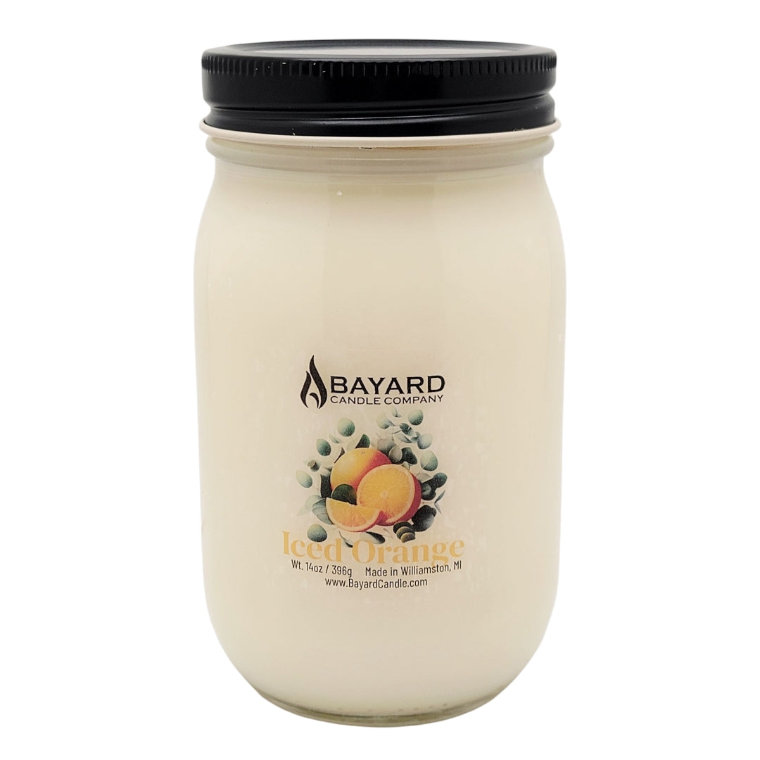 Iced Orange Soy Candle 14oz with the top on