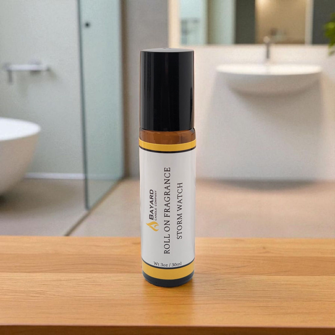 Storm Watch Roll On Fragrance in a bathroom 