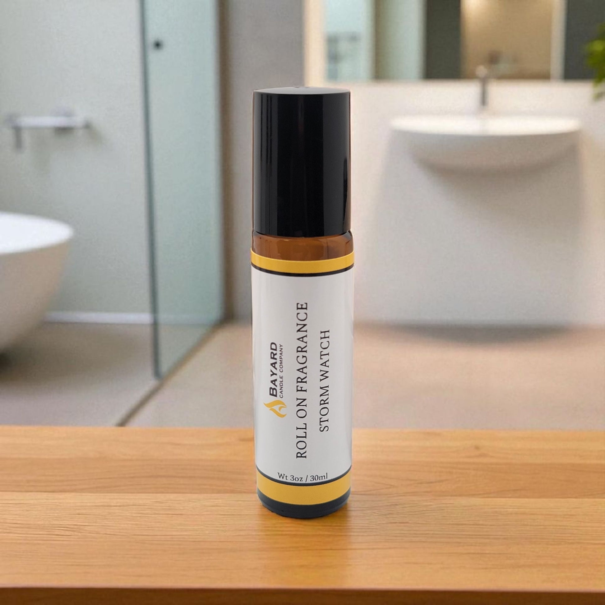 Storm Watch Roll On Fragrance in a bathroom 