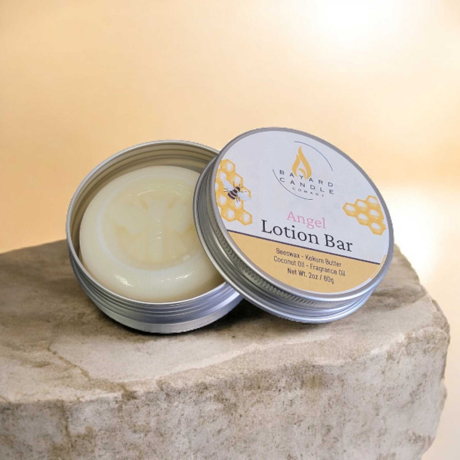 Bayard Solid Lotion Bar with the lid off