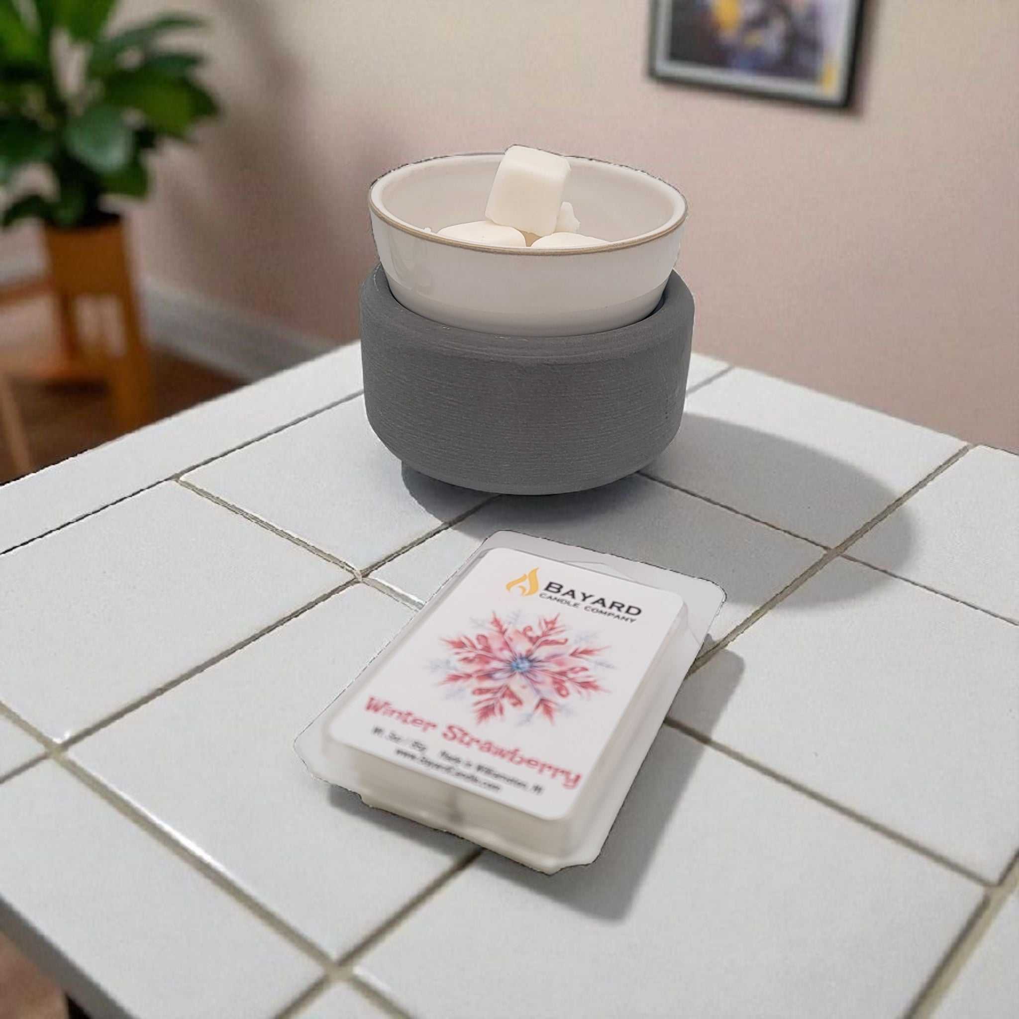 Winter Strawberry Soy Wax Melt on a table