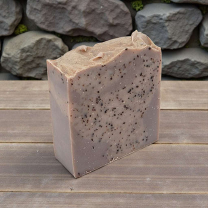 Cold brewed coffee soap on a wood counter