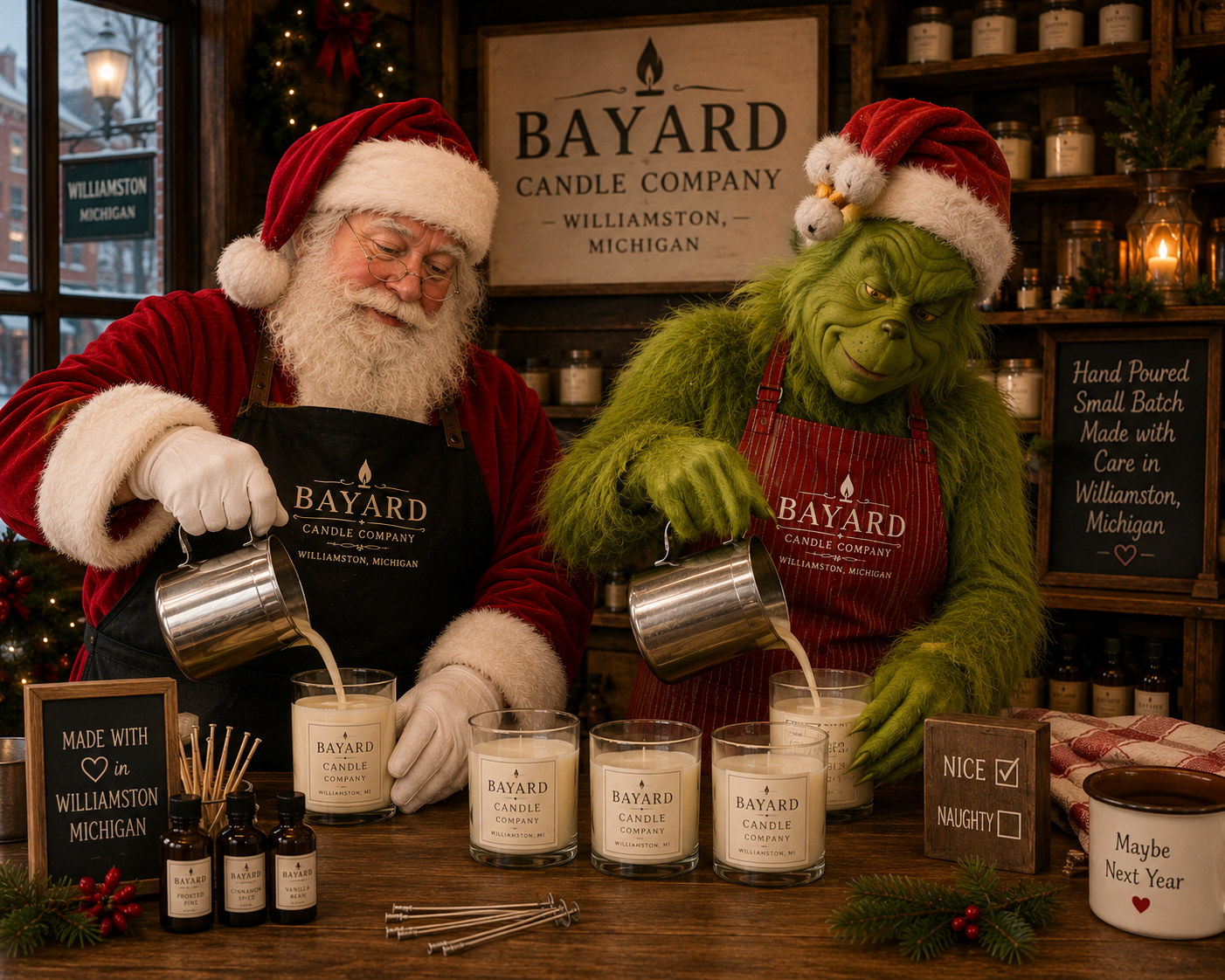 Santa and the Grinch candle making class 
