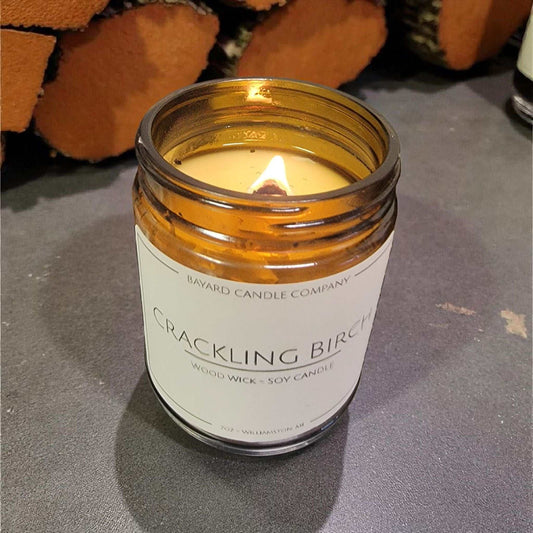 Crackling Birch Wood Wick Candle lit