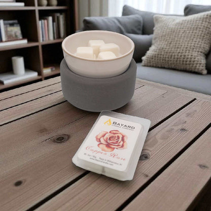 Copper Rose Soy Wax Melt on a table