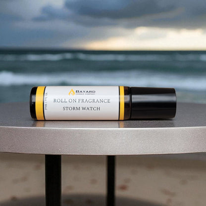 Storm Watch Roll On Fragrance on a table 