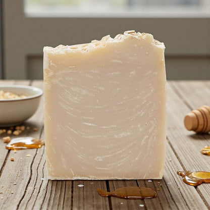 Oatmeal Milk and Honey Soap on a wood table