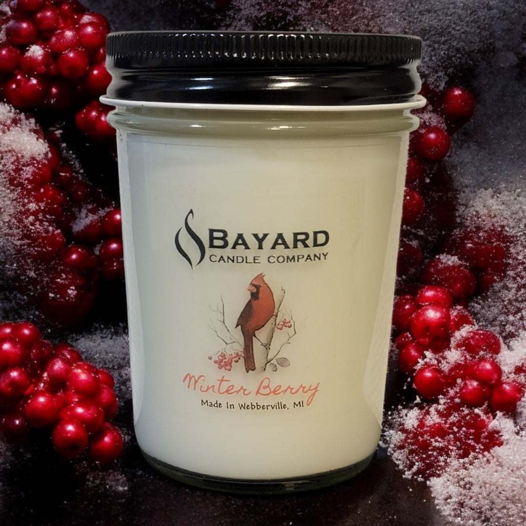 Winter Berry Soy Candle with icy berries.
