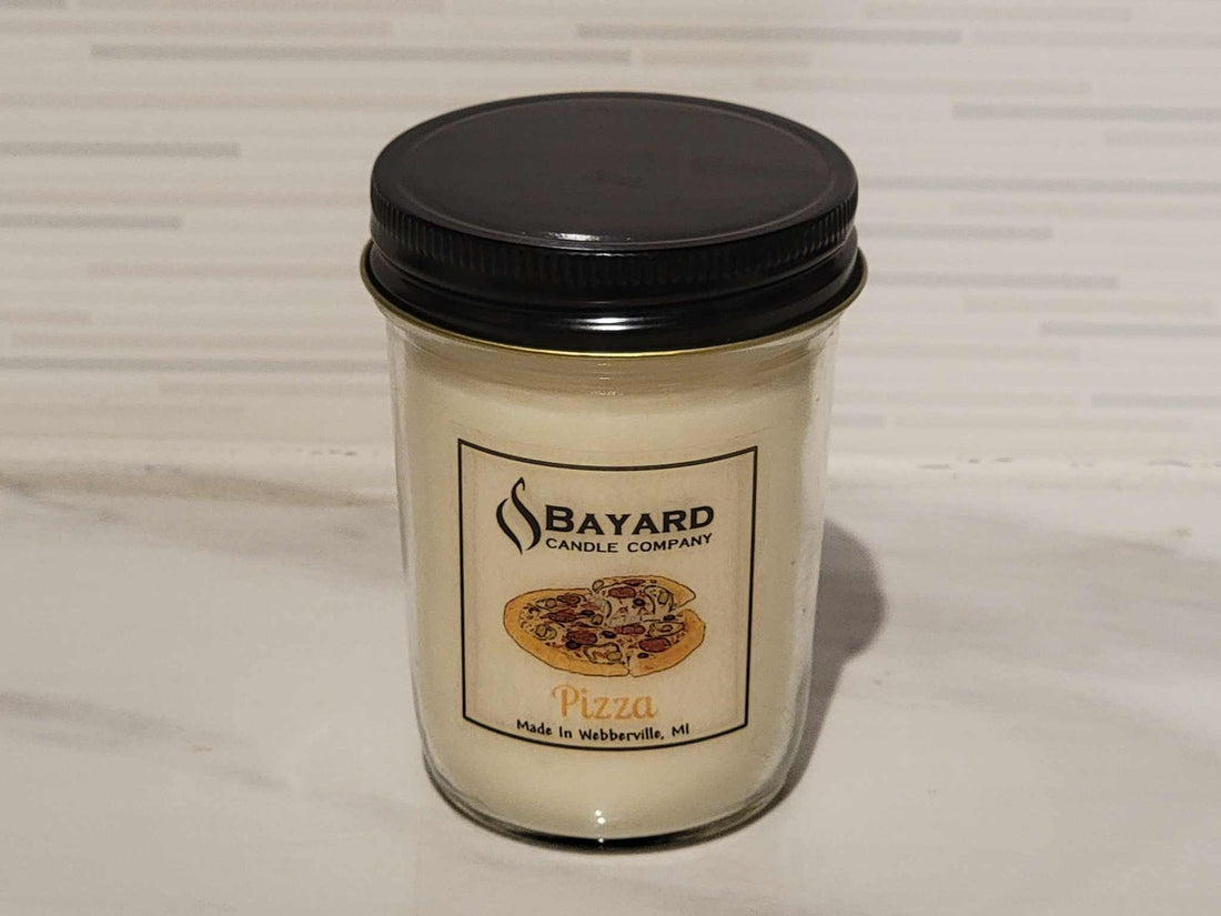 Pizza soy wax candle 8oz lid on