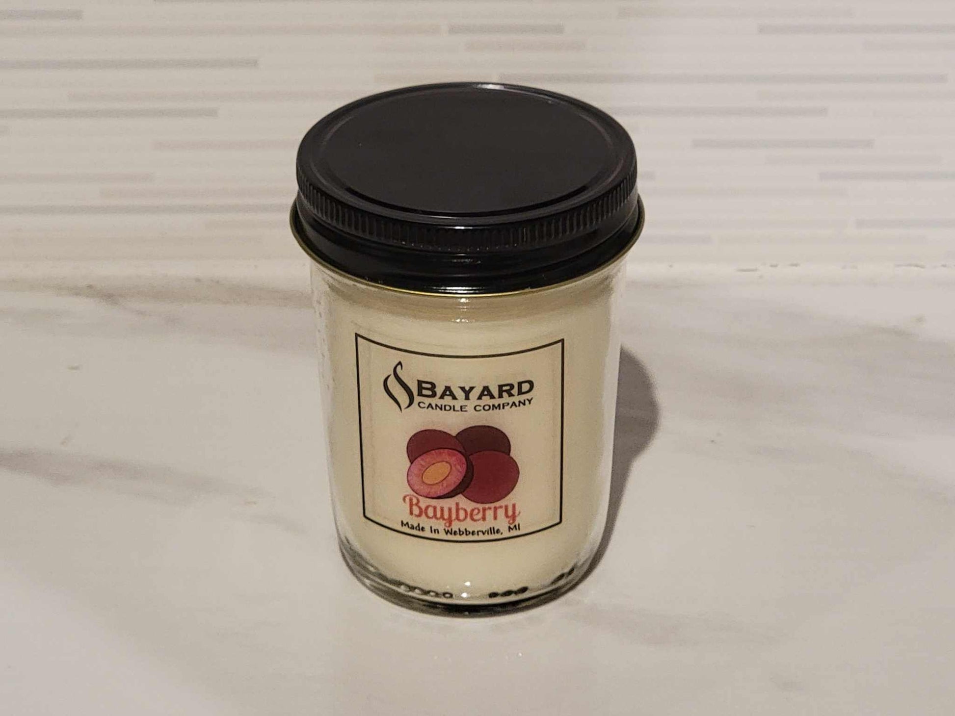 Bayberry Soy Candle on marble table