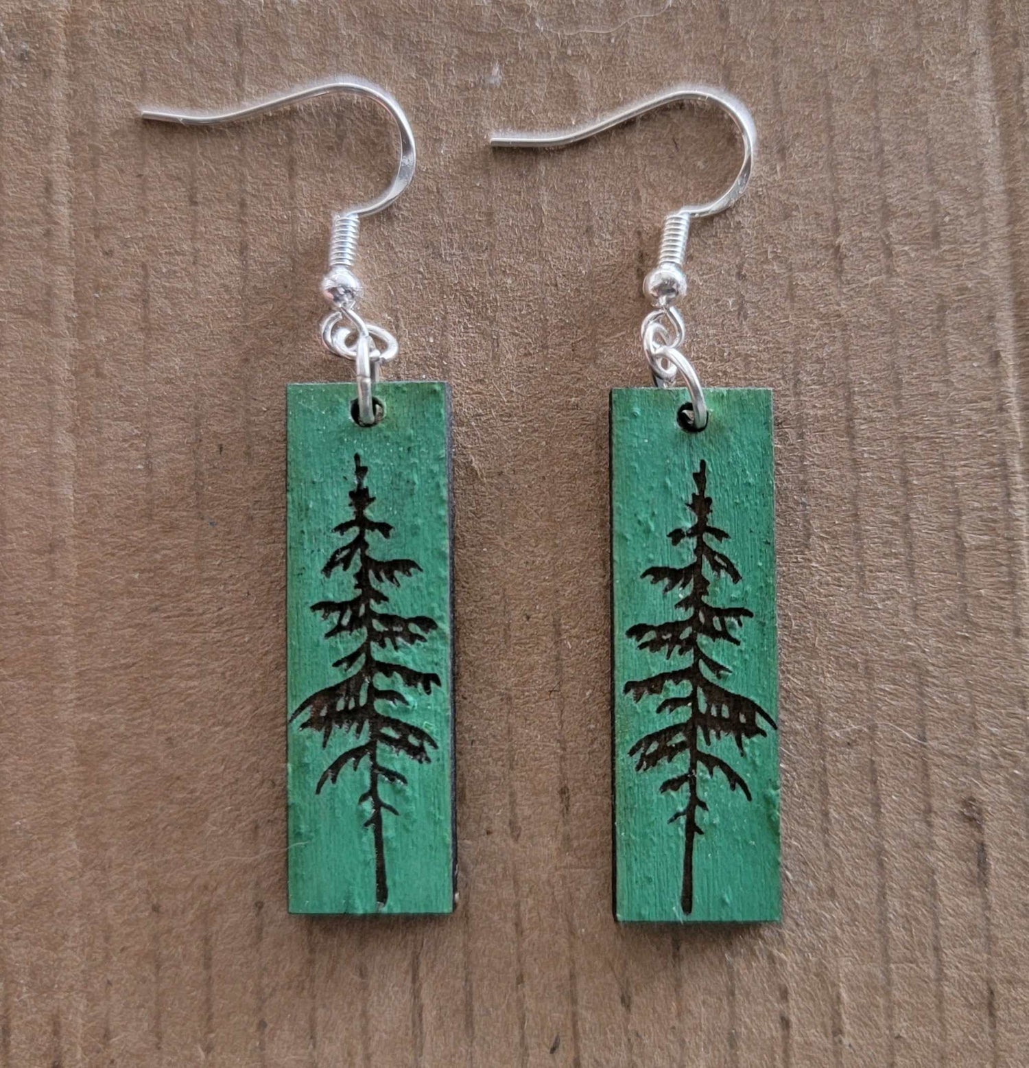 Norwegian Pine Wood Earrings Green