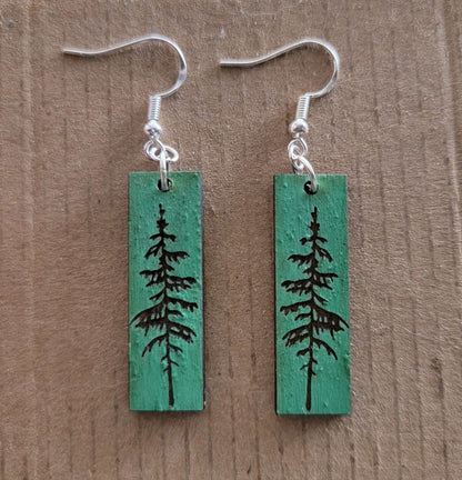 Norwegian Pine Wood Earrings Green