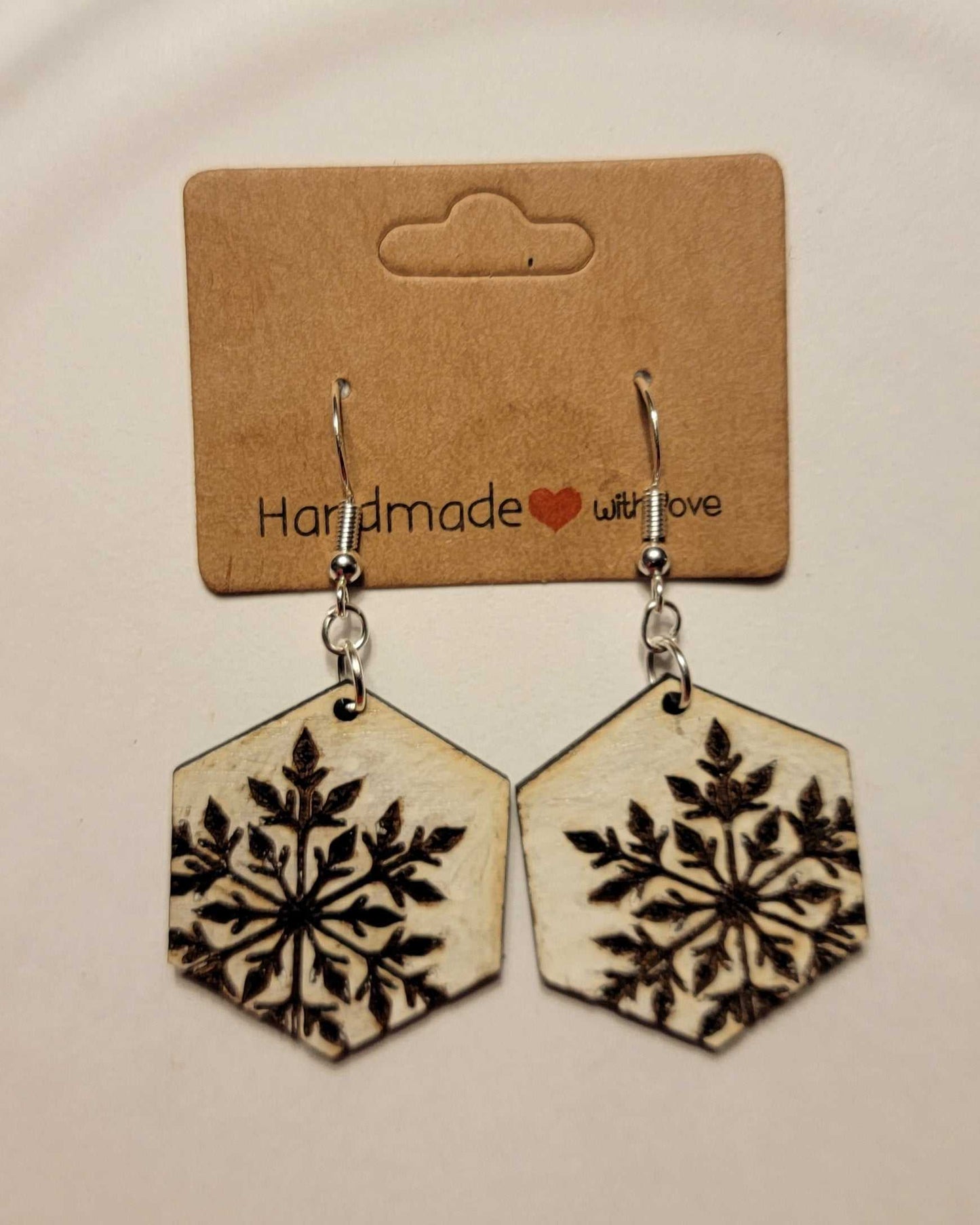 Wood Snowflake Earrings - white