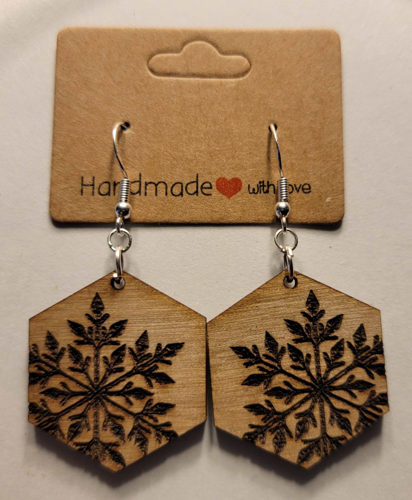 Wood Snowflake Earrings - natural