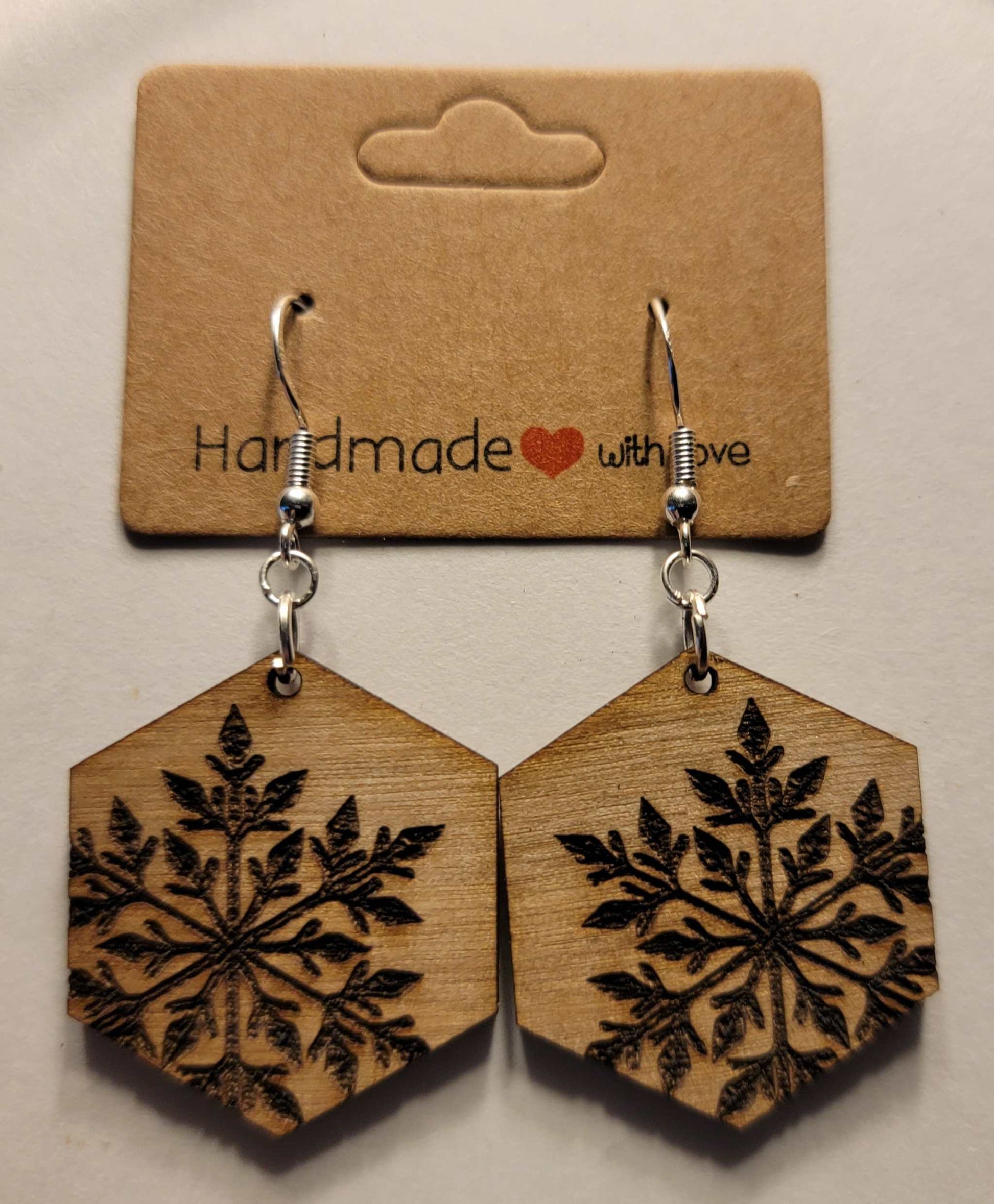 Wood Snowflake Earrings - natural