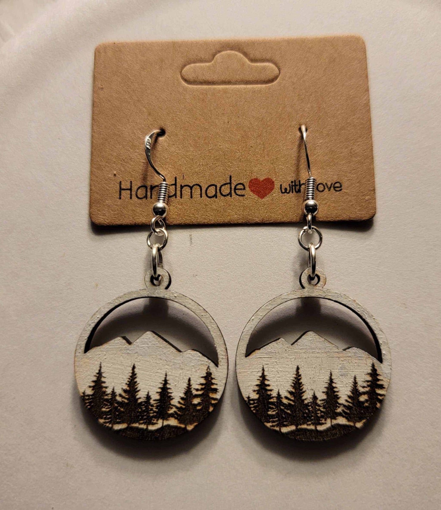 Western Mountains Wood Earrings - White
