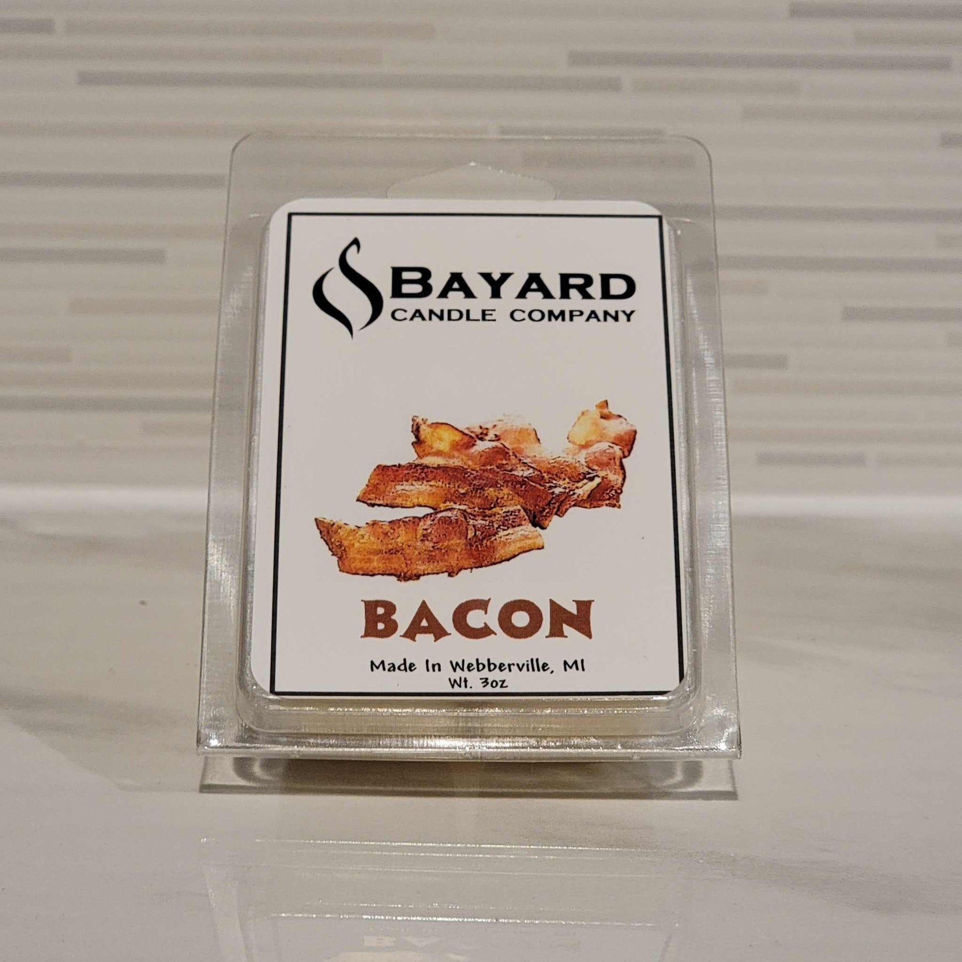 Bacon Soy Wax Melt on a Marble Table