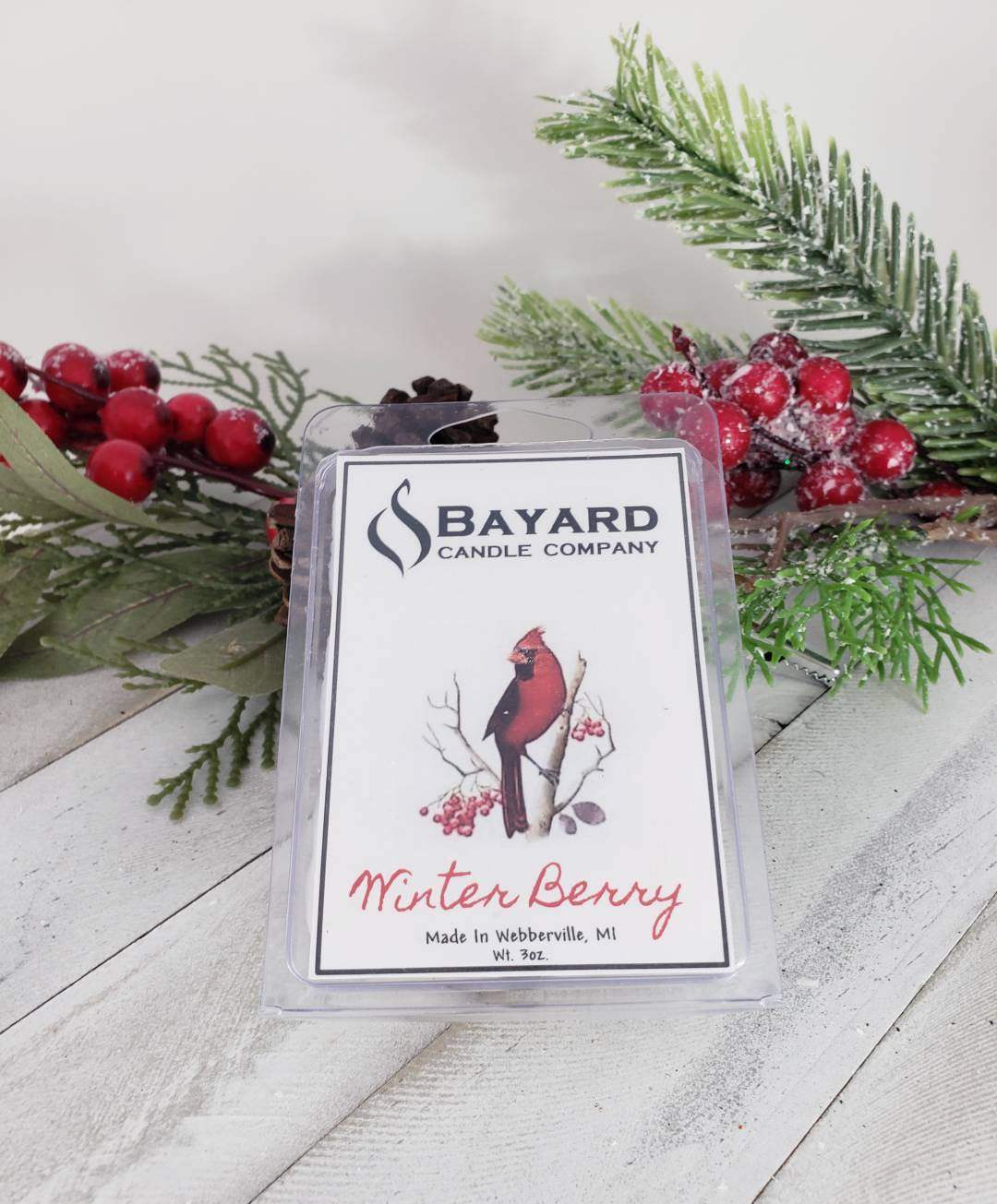 winter berry soy wax melt in holiday setting